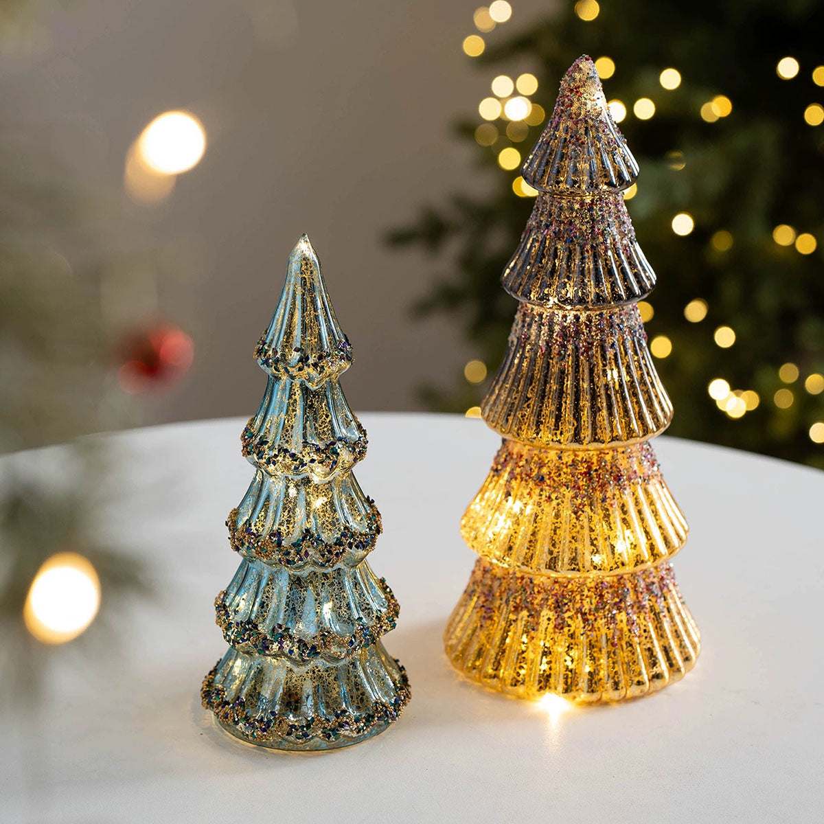 Glass Christmas Tree Ornaments - Glowing Festive Desk Decor | Holiday Cheer