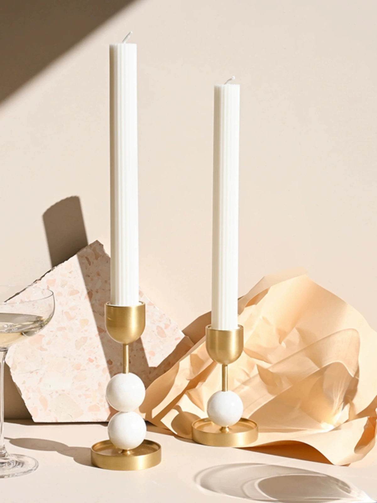 Decorative Candle Holder - Minimalist Luxury Brass & Marble Accent