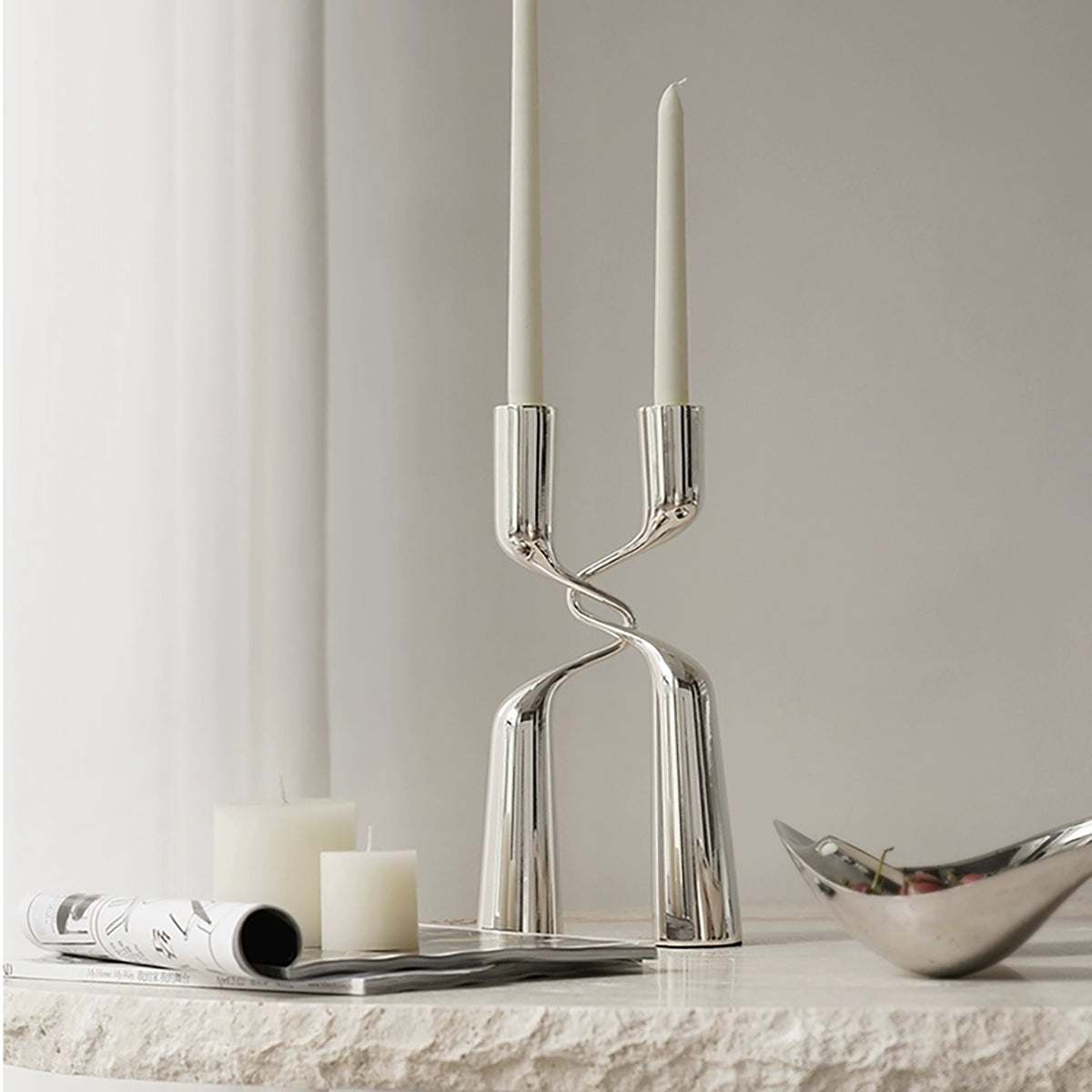 Silver Candle Holder: Modern Minimalist Light Luxury Decor for Any Space
