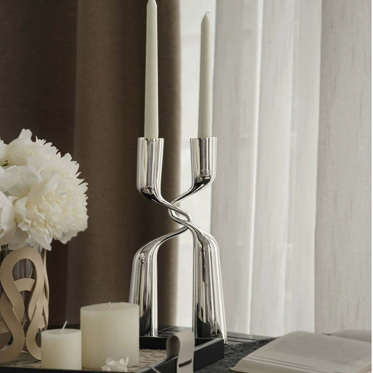 Silver Candle Holder: Modern Minimalist Light Luxury Decor for Any Space