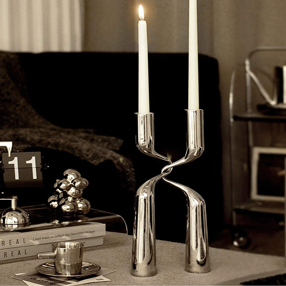 Silver Candle Holder: Modern Minimalist Light Luxury Decor for Any Space