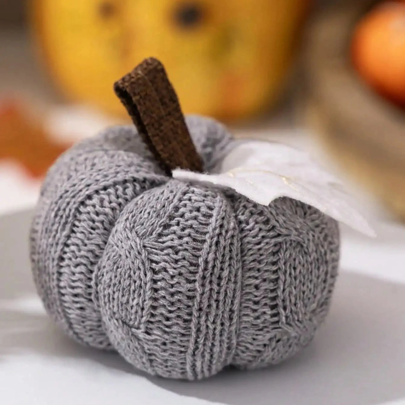 grey knitted pumpkin