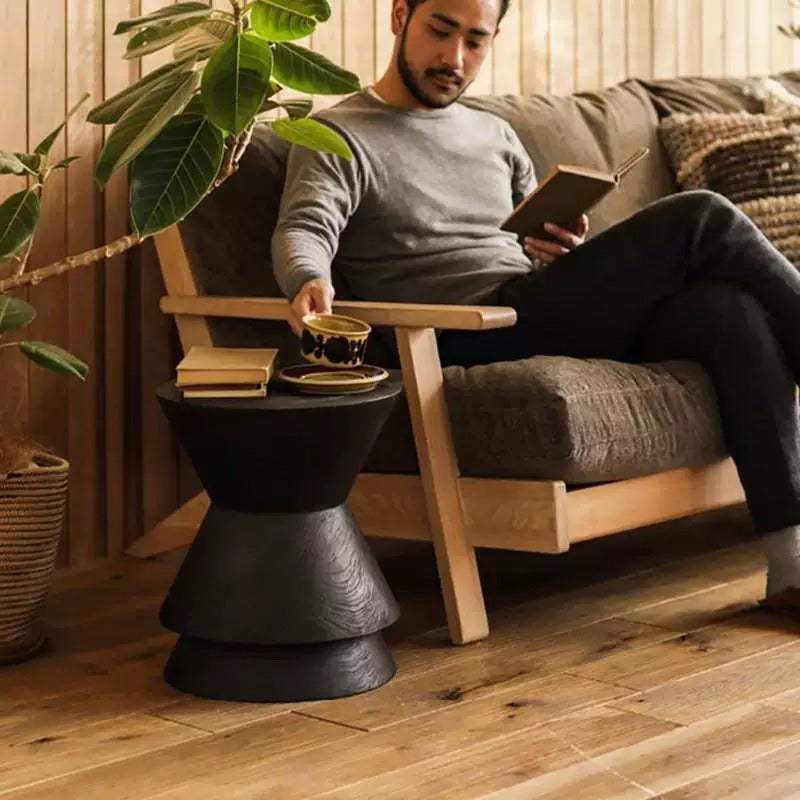 Mid‑Century Carbonized Solid Wood Side Table‑Multi‑Purpose Sofa End Table & Stool