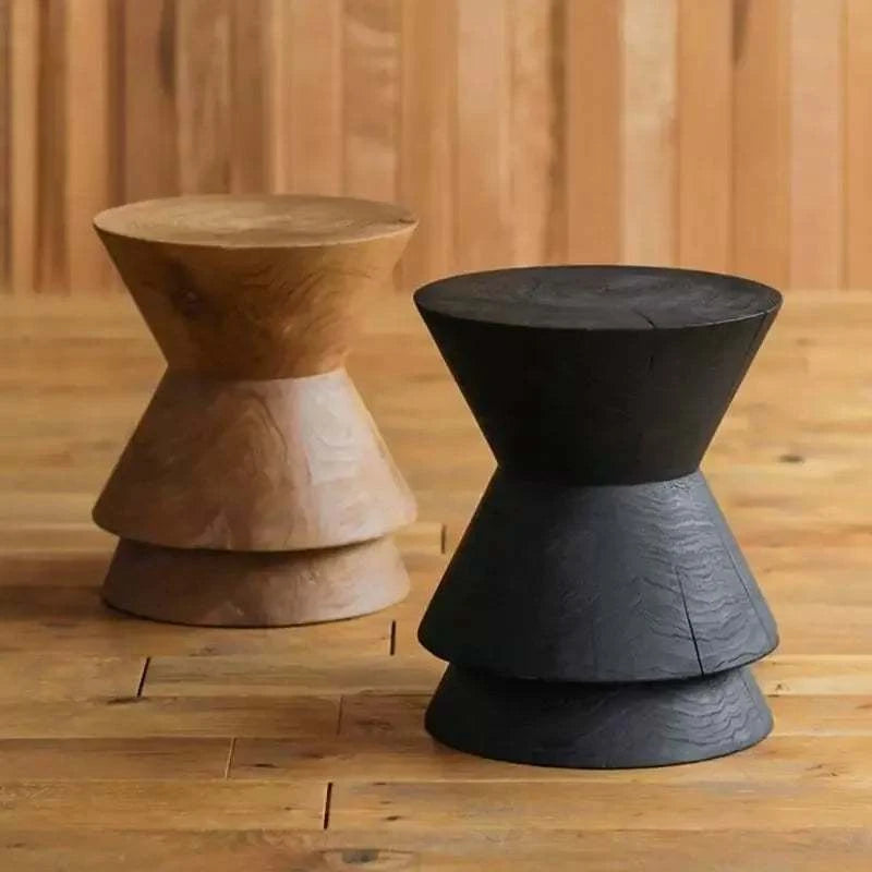 Mid‑Century Carbonized Solid Wood Side Table‑Multi‑Purpose Sofa End Table & Stool