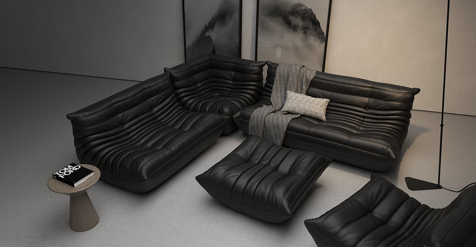 one set of black leather sofa