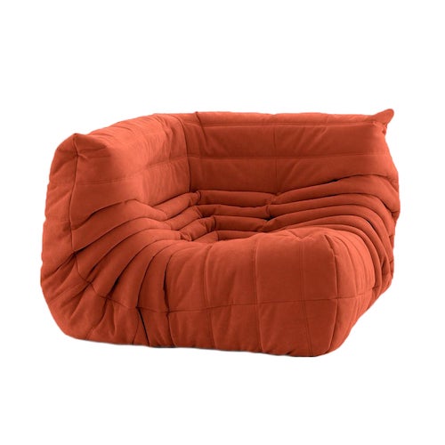 Chic Togo Corner Sofa in orange suede in a modern living room setting - orangme.com