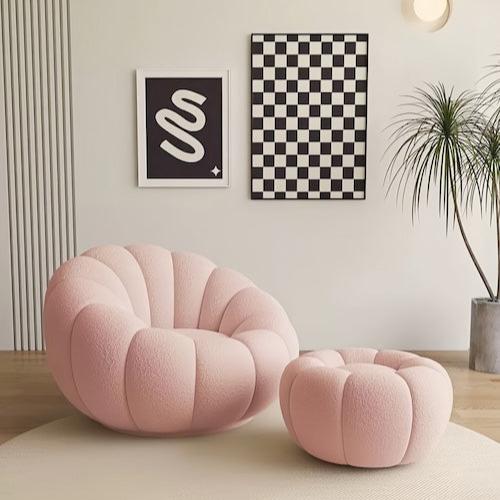 pink fluffy chair with ottoman for lounge - orangme.com