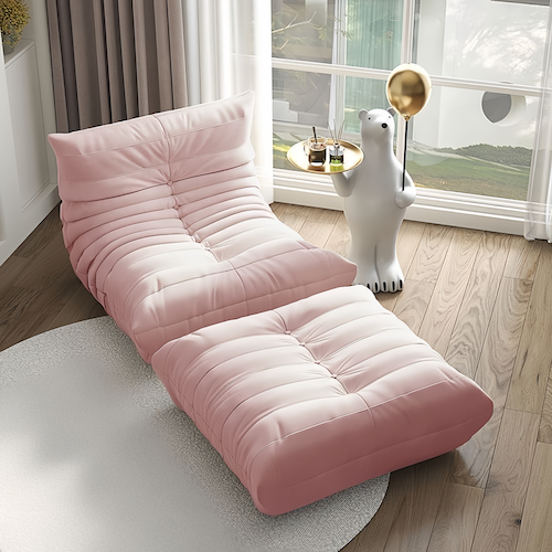 Pink Togo Fireside Chair with Foot Stool - Set of Two - orangme.com