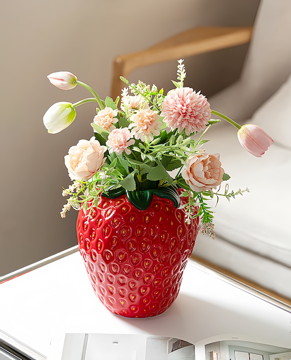 Red Strawberry Ceramic Vase