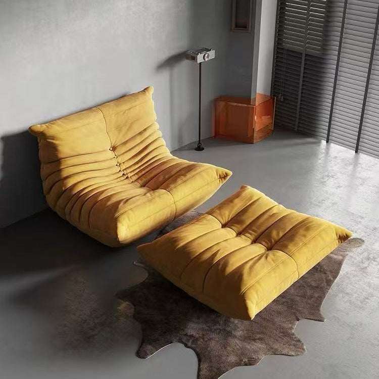 yellow suede togo chair with ottoman - orangme.com